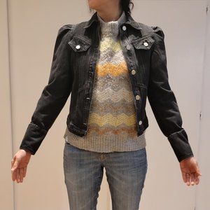 NEW! FOREVER 21 Puff Shoulder Sleeve Jean Jacket Black - Sz SMALL Discount Ship!